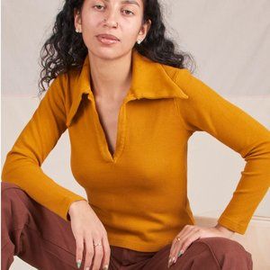 Big Bud Press - LONG SLEEVE FISHERMAN POLO - SPICY MUSTARD Size P